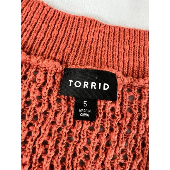 Torrid Womens Orange V-Neck 3/4 Sleeve Open Knit Pullover Sweater Size‎ 5X - Picture 8 of 11